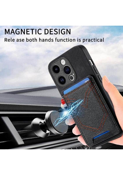 IPhone 15 Için Kılıf Pro Max Kot Cep Tasarım Crad Yuvası Manyetik Araba (Yurt Dışından)