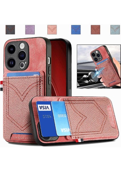 IPhone 15 Için Kılıf Pro Max Kot Cep Tasarım Crad Yuvası Manyetik Araba (Yurt Dışından)