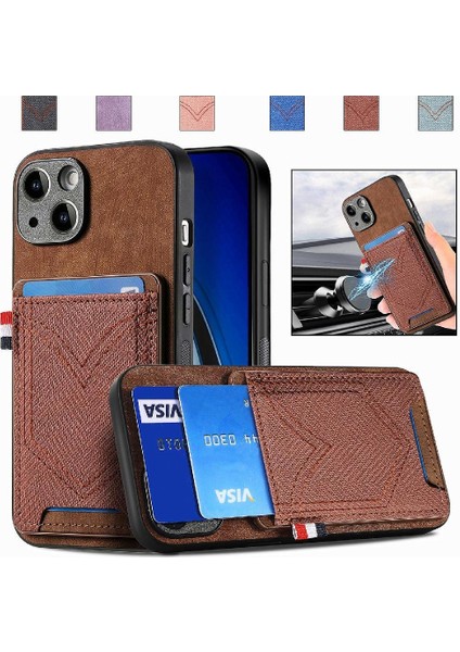 IPhone 15 Için Kılıf Artı Crad Yuvası Kot Cep Tasarım Manyetik Araç Montaj (Yurt Dışından)