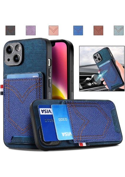 IPhone 14 Için Kılıf Kot Cep Tasarım Manyetik Araç Montaj Crad Yuvası (Yurt Dışından)