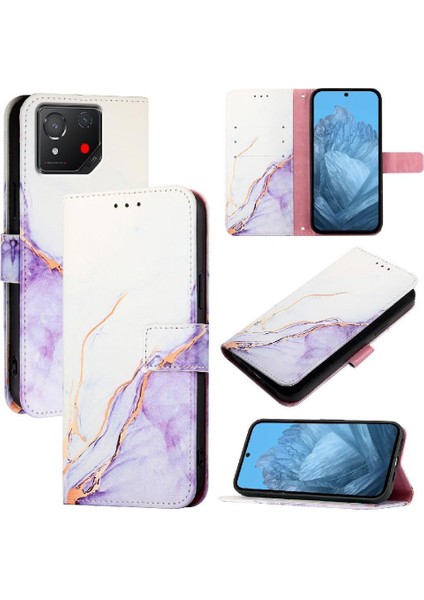 Asus Rog Telefon 8 Pu Deri Kickstand Mermer Desen Cüzdan Için Kılıf (Yurt Dışından)