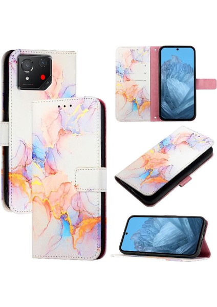 Asus Rog Telefon 8 Pu Deri Kickstand Mermer Desen Cüzdan Için Kılıf (Yurt Dışından)