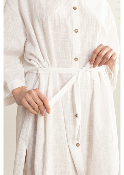 Kadın Günlük ve Yazlık Midi Boy Kemerli Beyaz Gömlek Elbise modelleri