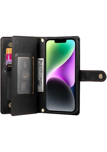 IPhone 14 Bilek Kayışı Kickstand Çok Fonksiyonlu Kart Yuvaları Için Flip Case (Yurt Dışından) modelleri