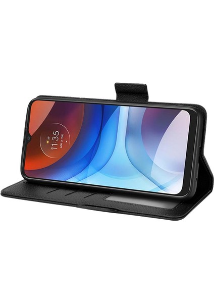 Motorola Moto E7 Güç Cüzdan Pu Deri Yan Toka Manyetik (Yurt Dışından)