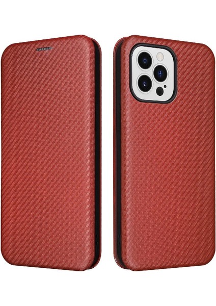 IPhone 14 Için Kılıf Artı Deri Folio Flip Case Manyetik Karbon Fiber (Yurt Dışından)