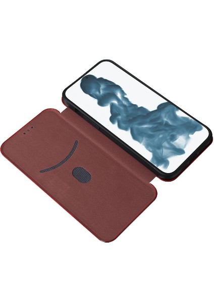 IPhone 14 Için Kılıf Artı Deri Folio Flip Case Manyetik Karbon Fiber (Yurt Dışından)