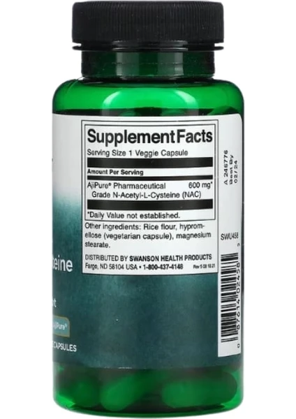 Swanson, Nac, N-Acetyl L-Cysteine, 600 Mg, 60 Veggie Capsules