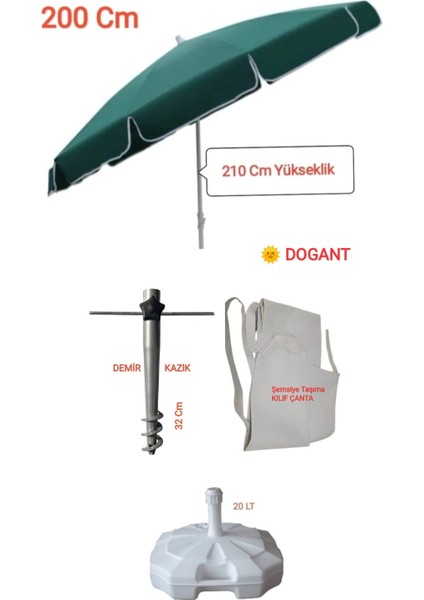 Ada 2 Mt Yeşil Deniz Havuz Plaj Şemsiyesi + Bidon +Kazık +Çanta