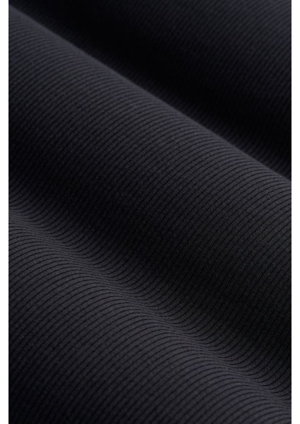 Kadın Siyah Uzun Kollu Kare Yaka T-Shirt Bluz Kaşkorse Fitilli indirimleri