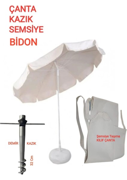 Ada Güneş Plaj Balkon Deniz Şemsiye Takımı + Bidon +Kazık +Çanta