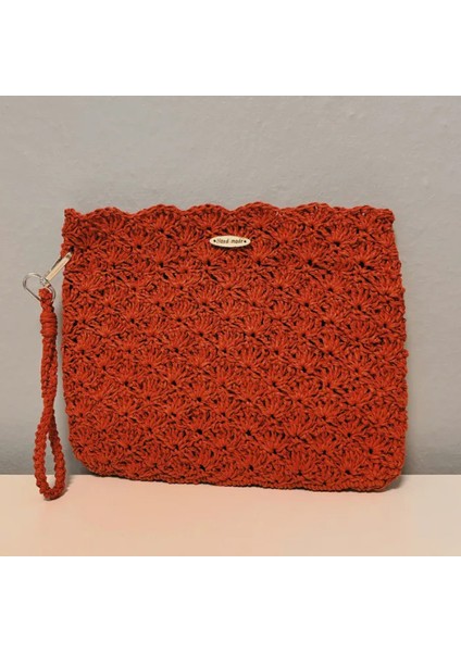 El Yapımı Desenli Kağıt Ip Clutch Çanta 19CM - Kırmızı