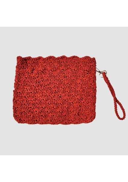 El Yapımı Desenli Kağıt Ip Clutch Çanta 19CM - Kırmızı