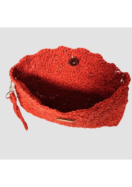 El Yapımı Desenli Kağıt Ip Clutch Çanta 19CM - Kırmızı
