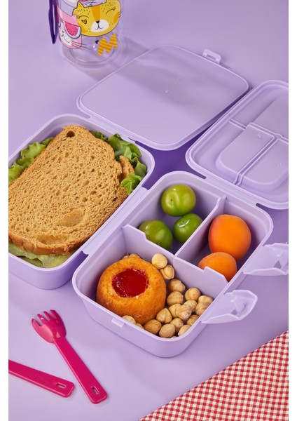 Meow 3'lü Kırtasiye Seti 4 Bölmeli Beslenme Kutusu, Sızdırmaz Matara, 2 Katlı Kalemlik modelleri