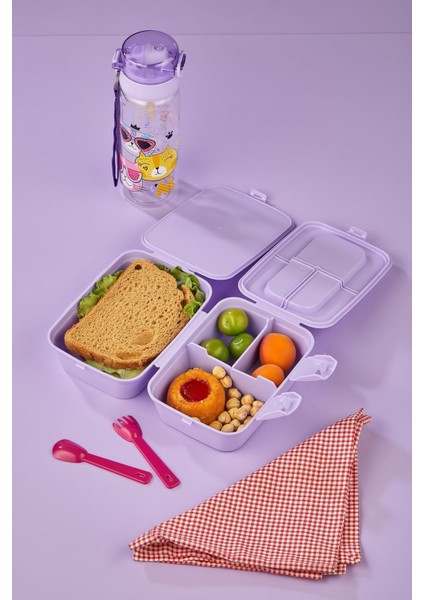 Meow 3'lü Kırtasiye Seti 4 Bölmeli Beslenme Kutusu, Sızdırmaz Matara, 2 Katlı Kalemlik fırsatları