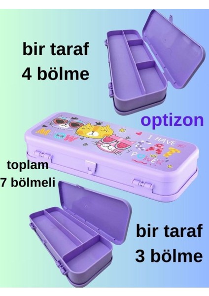 Meow 3'lü Kare Kırtasiye Seti 4 Bölmeli Kare Beslenme Kutusu, Sızdırmaz Matara, 2 Katlı Kalemlik