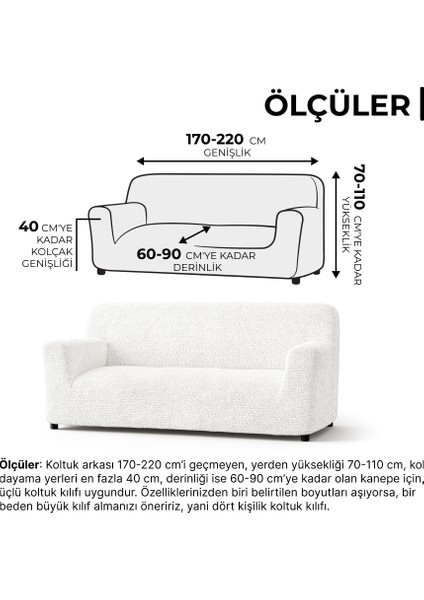 Lastikli Esnek ve Yıkanabilir 3 Kişilik Koltuk Örtüsü Çekyat Kanepe Kılıfı - Düz Beyaz