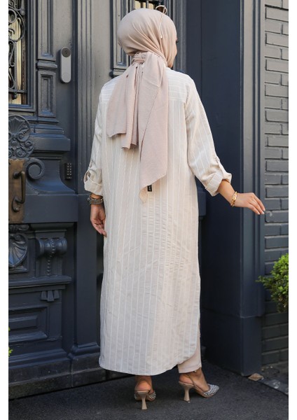 Çizgili Bej Tesettür Tunik 10521BEJ