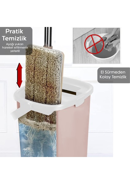 Yüzey Yer Silme Temizlik Seti - Temiz Kirli Su Iki Bölmeli Kova-Dönebilen Tablet Mop Paspas - 8+8 Lt fiyatları