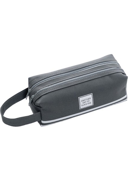 Yaratıcı Çift Katmanlı Kalem Çantası, Büyük Kapasiteli, Taşınabilir Kırtasiye Çantası, Basit Oxford Kumaş Çift Fermuarlı Kalem Çantası (Yurt Dışından)