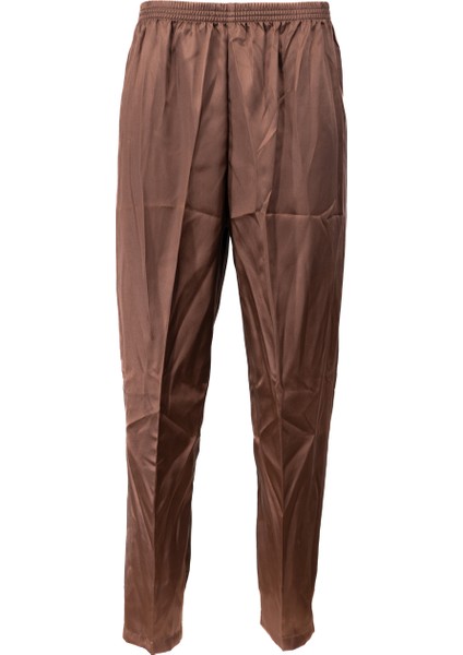 Erkek Saten Kumaş Pijama Pantolon Düz Renk Beli Lastikli Cepsiz Geniş Paça Rahat Kesim