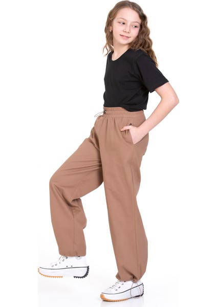 Beli Lastikli Paçası Stoperli Kız Çocuk Pantolon
