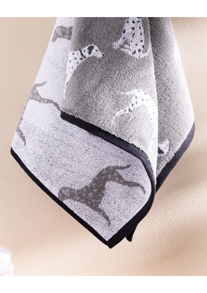 Dalmatien Ipliği Boyalı Yüz Havlusu - Koyu Gri - 50X85 cm