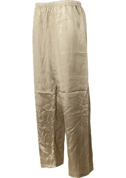 Erkek Saten Kumaş Pijama Pantolon Düz Renk Beli Lastikli Cepsiz Geniş Paça Rahat Kesim indirimleri