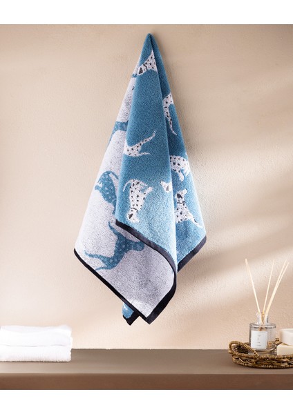 Dalmatien Ipliği Boyalı Yüz Havlusu - Mavi - 50X85 cm