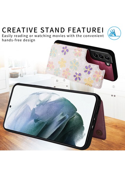 Samsung Galaxy S21 4g/5g Kılıf Kart Tutucu Kickstand Şık Desenli Telefon Kapağı-Çiçekler (Yurt Dışından) fiyatları
