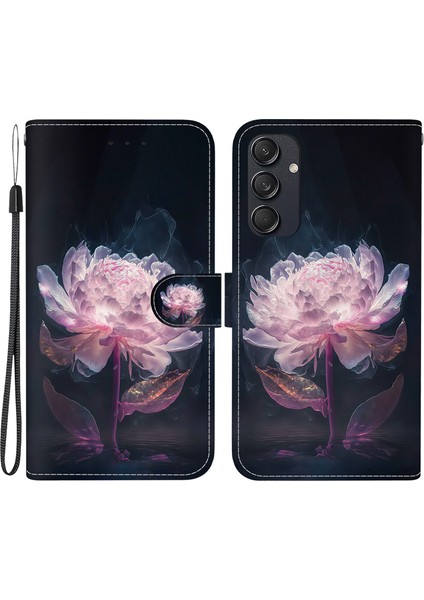 Samsung Galaxy M55 5g Cüzdan Telefon Kılıfı Desenli Baskı Deri Darbeye Dayanıklı Kapak-Mor Şakayık (Yurt Dışından)