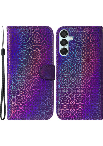 Samsung Galaxy M15 5g Deri Kılıf Göz Kamaştırıcı Çiçek Telefon Kılıfı-Mor (Yurt Dışından)