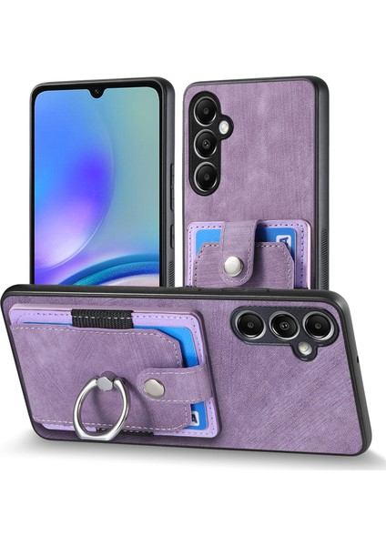 Samsung Galaxy A25 5G(GLOBAL)(161,0 x 76,5 x 8,3mm)Halkalı Kickstand Tpu+Pu Deri Anti-Damla Telefon Kılıfı-Mor (Yurt Dışından)