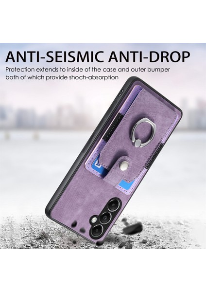 Samsung Galaxy A25 5G(GLOBAL)(161,0 x 76,5 x 8,3mm)Halkalı Kickstand Tpu+Pu Deri Anti-Damla Telefon Kılıfı-Mor (Yurt Dışından)