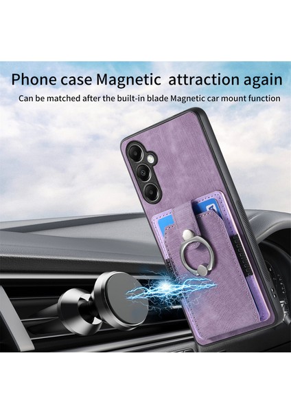 Samsung Galaxy A25 5G(GLOBAL)(161,0 x 76,5 x 8,3mm)Halkalı Kickstand Tpu+Pu Deri Anti-Damla Telefon Kılıfı-Mor (Yurt Dışından)