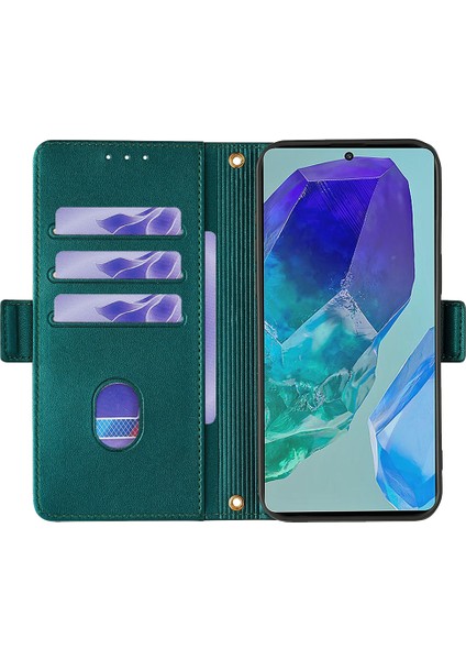 Samsung Galaxy M55 5g Kapak Rfıd Engelleme Telefon Cüzdanı Koruyucu Kabuk 2 Askılı-Yeşil (Yurt Dışından)