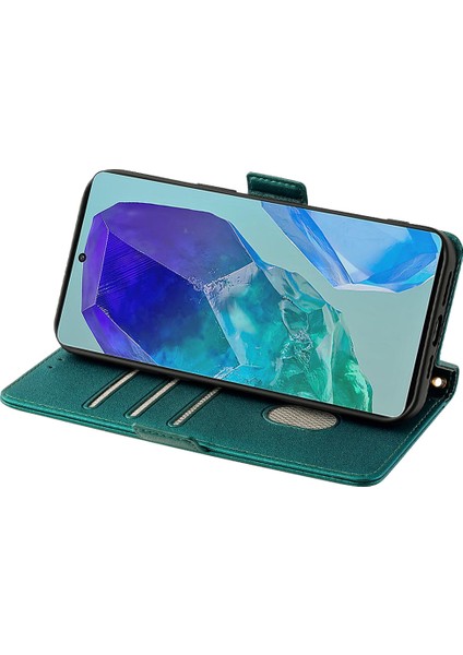 Samsung Galaxy M55 5g Kapak Rfıd Engelleme Telefon Cüzdanı Koruyucu Kabuk 2 Askılı-Yeşil (Yurt Dışından)