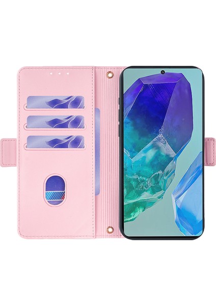 Samsung Galaxy M55 5g Kapak Rfıd Engelleme Telefon Cüzdan Koruyucu Kabuk 2 Askılı-Pembe (Yurt Dışından)