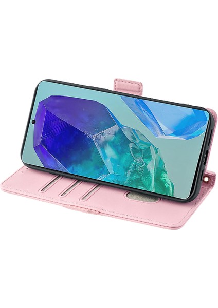 Samsung Galaxy M55 5g Kapak Rfıd Engelleme Telefon Cüzdan Koruyucu Kabuk 2 Askılı-Pembe (Yurt Dışından)