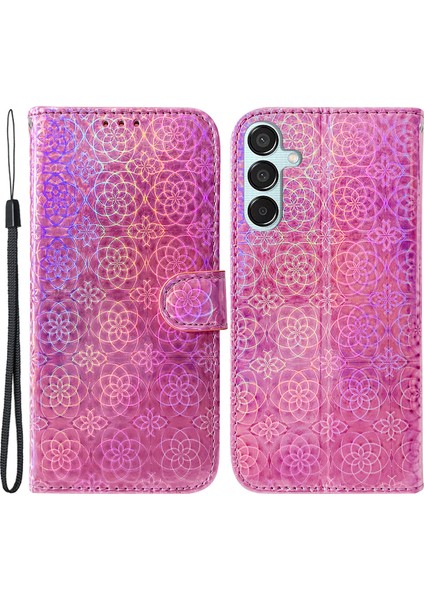 Samsung Galaxy M15 5g Deri Kılıf Göz Kamaştırıcı Çiçek Telefon Kılıfı-Pembe (Yurt Dışından)