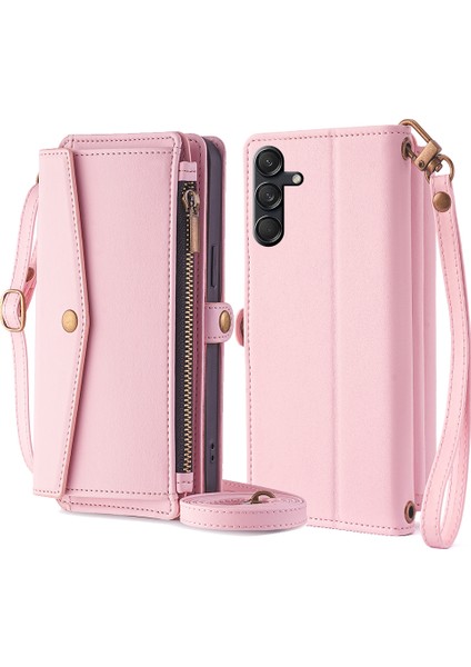 Samsung Galaxy M55 5g Standlı Kılıf 6 Kart Yuvalı Deri Cüzdan Çanta Telefon Kapağı-Pembe (Yurt Dışından)