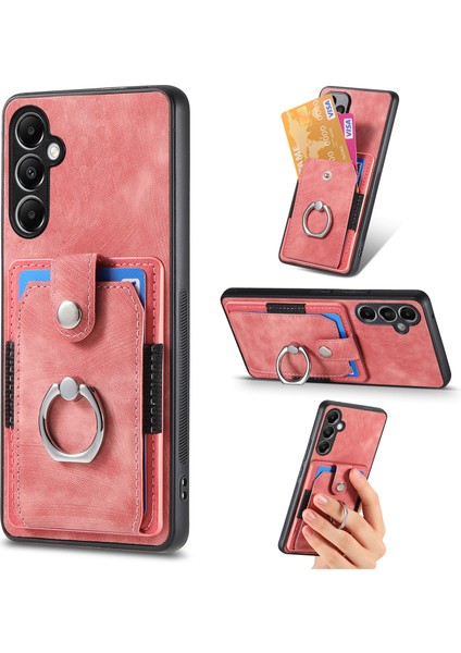 Samsung Galaxy A54 5g Telefon Kılıfı Için Vintage Doku Halka Tutucu Kickstand Anti-Düşme Kapak-Pembe (Yurt Dışından)