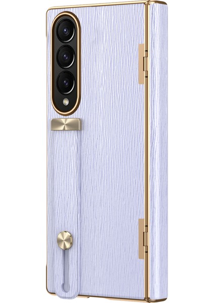Samsung Galaxy Z Fold3 5g Kılıf Kickstand Bilek Bandı Deri+Pc Sert Telefon Kapağı-Mor (Yurt Dışından)