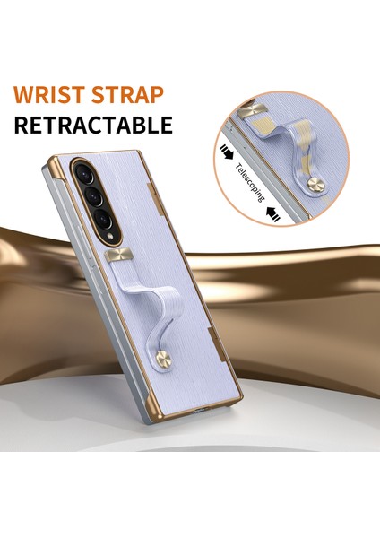 Samsung Galaxy Z Fold3 5g Kılıf Kickstand Bilek Bandı Deri+Pc Sert Telefon Kapağı-Mor (Yurt Dışından)