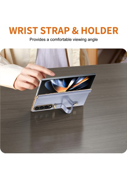 Samsung Galaxy Z Fold3 5g Kılıf Kickstand Bilek Bandı Deri+Pc Sert Telefon Kapağı-Mor (Yurt Dışından)