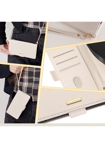 Samsung Galaxy M55 5g Kapak Rfıd Engelleme Telefon Cüzdan Koruyucu Kabuk 2 Askılı-Beyaz (Yurt Dışından) modelleri