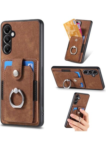 Samsung Galaxy A34 5g Cep Telefonu Kılıfı Kart Tutucu Halka Kickstand Koruma Kapağı-Kahverengi (Yurt Dışından)