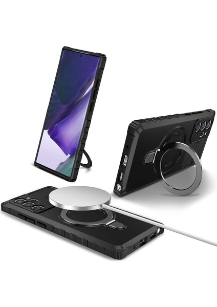 Samsung Galaxy NOTE20 ULTRA/NOTE20 Ultra 5g Kılıf Pc+Tpu Kickstand Manyetik Telefon Kapağı-Siyah (Yurt Dışından)