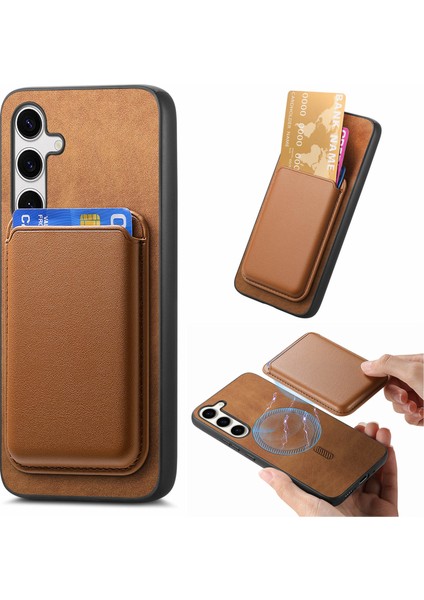 Samsung Galaxy S24+ÇIKARILABILIR Kart Tutuculu Manyetik Telefon Kılıfı-Kahverengi (Yurt Dışından)